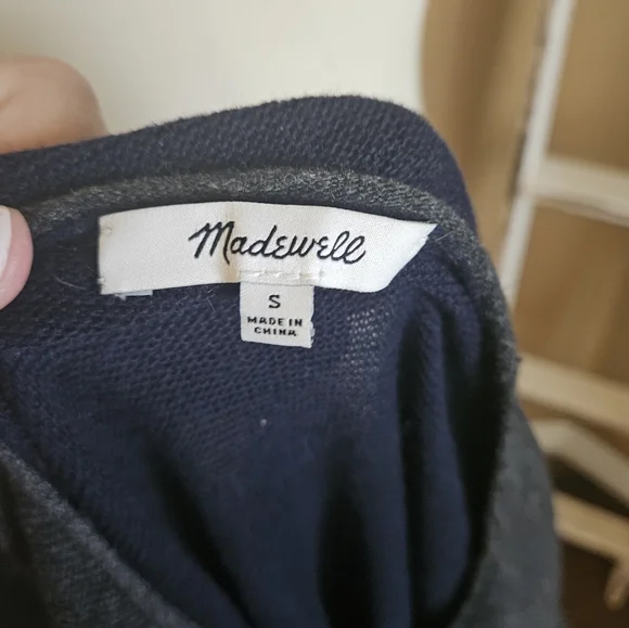 Madewell Kimball Colorblock Sweater Grey Navy Blue Size S - Picture 9 of 10